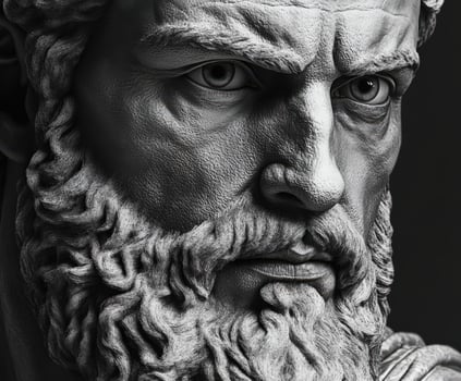 Ancient marble bust depicting a bearded philosopher with deep expression photo