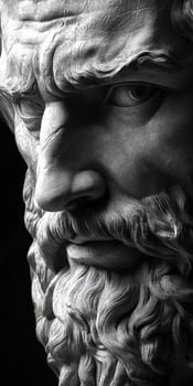 Close-up of a classic marble statue of a thoughtful philosopher photo