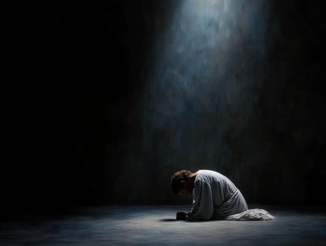 Expression of deep contemplation in a dramatic lighting setting photo