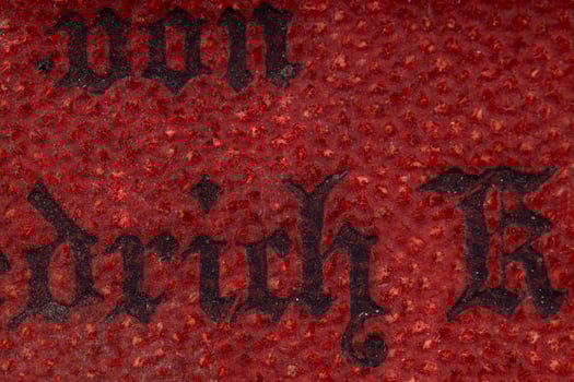 Close up of antique book cover with Gothic text photo