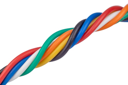 Bright twisted colorful wires close up photo
