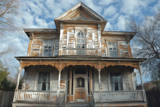 Old abandoned victorian house showing signs of decay and neglect photo