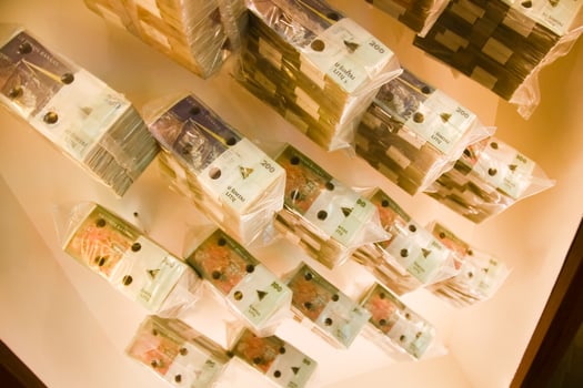 Vilnius, Lithuania - 29th november, 2024- old lithuanian currency litas notes on display in Money museum of the bank of Lithuania.This museum offers interactive exhibits.History of lithuanian money photo