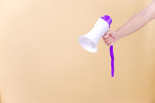 a person holding a purple and white megaphone photo