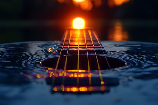 Reflections of Sunset on Guitar Strings Serenity and Music in Harmony photo