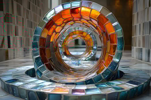 Colorful Glass Mosaic Spiral Sculptures in Modern Art Space photo