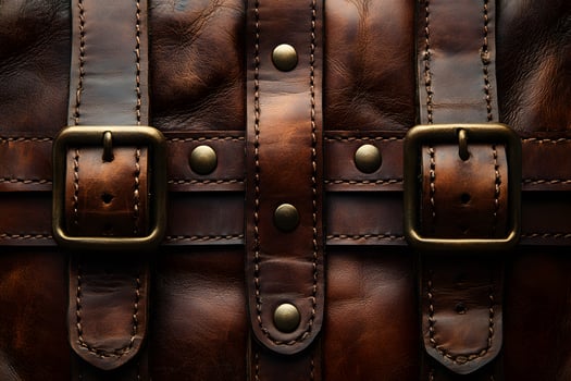 Vintage Leather Bag with Brass Buckles and Stitching Detail for Fashion Design photo