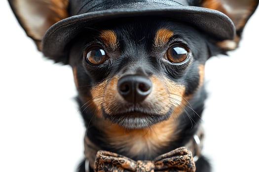 Charming Chihuahua in Black Hat and Bow Tie - Fashion Pet Portrait for Print Design photo