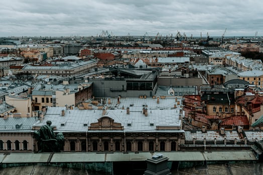 Roof residential nice wonderful building top view, city landscape, modern urban downtown photo