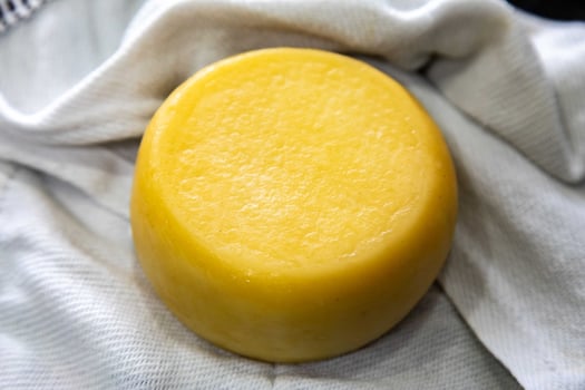 Original Brazilian rustic cheese known as meia cura. Portrait photo