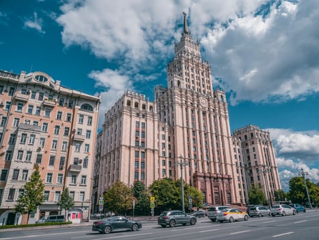 Beautiful summer view of Moscow. Stalinist residential building photo