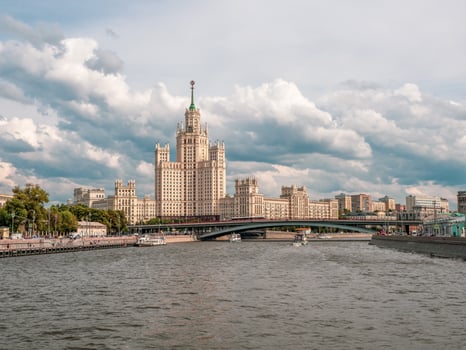 Navigation on the Moscow river. Beautiful views of Moscow. Arch bridge over the Moscow river. Russia photo