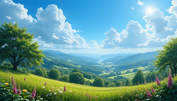 A breathtaking panoramic view of a rolling hills landscape photo
