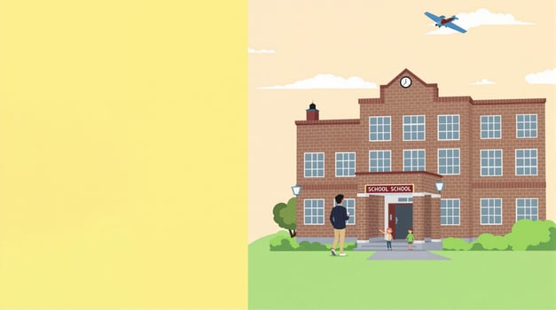 An illustration of a School with Parents and Children engaging in activities, fostering community photo