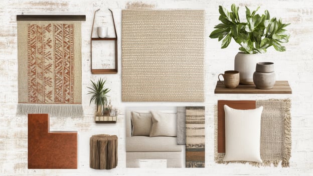Modern Boho Interior Design Elements Collage photo
