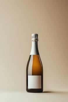 a bottle of champagne on a beige background photo