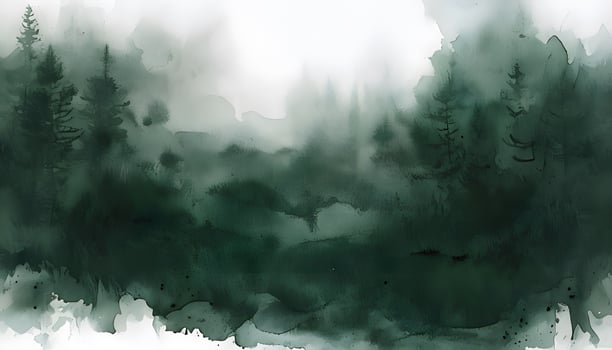 A painting of a forest with trees and water photo