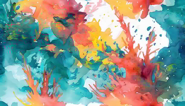 Watercolor painting of colorful flowers and plants photo