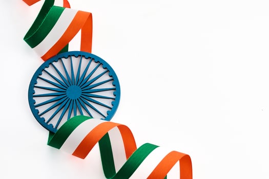 Indian Republic and Independence Day Symbol. Indian Tricolor Ribbon with Ashoka Chakra photo