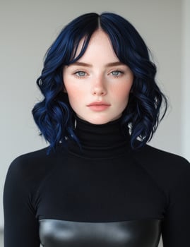 Portrait of a woman with blue hair and turtleneck sweater photo