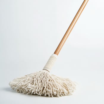 Cleaning tool with soft fibers and wooden handle for effective dusting and mopping tasks in various settings photo