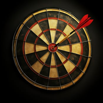 Dartboard with Perfectly Aimed Dart Centered on Bullseye During Evening Game Night photo