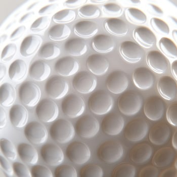 Close-up view of a textured golf ball highlighting dimples and surface details in natural light photo