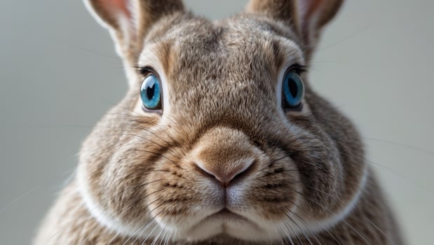 A close up of a rabbit's face with blue eyes photo