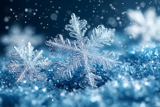 Winter Wonderland Intricate Snowflakes on Sparkling Blue Surface for Holiday Designs photo