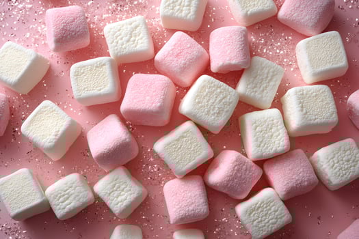 Sweet Marshmallow Delight on Pink Background with Sugar Sprinkles - Perfect for Dessert and Confectionery Themes photo