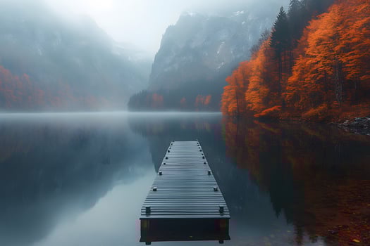 Mystical Autumn Lake with Misty Mountain Views and Forest Reflections photo