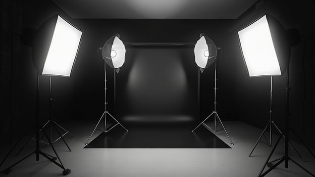 Sleek Black Studio Background with White Lighting, Perfect Setting for Professional Stock Photography photo