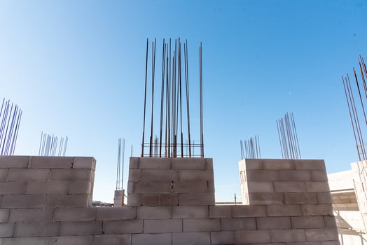 Construction site, residential building build, metal armature concrete structure nice photo