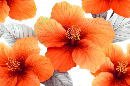 Vibrant Orange Hibiscus Flowers with Textured Leaves for Nature-Themed Designs photo