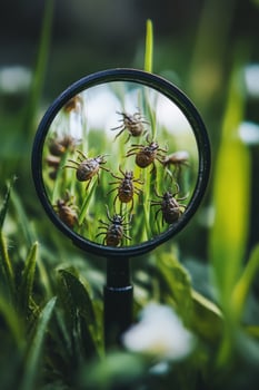 Tick magnified through a lens in grass photo