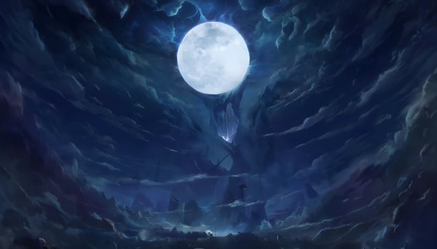A full moon in the sky over a dark forest photo