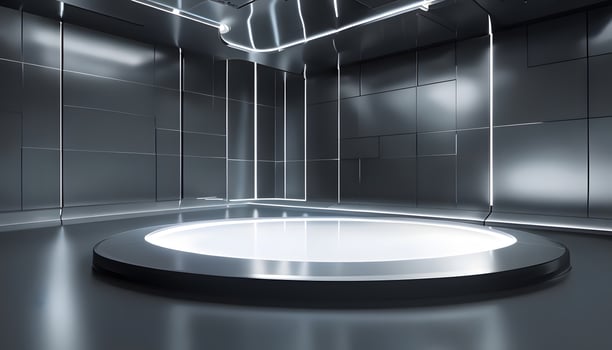 A room with a round table and a light photo