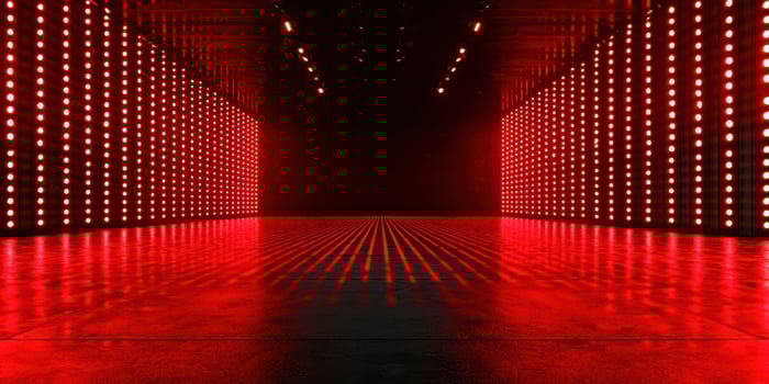 Red light tunnel with red lights photo