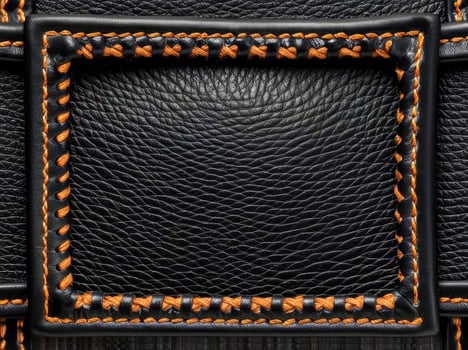 A close up of a black leather wallet with orange stitching photo
