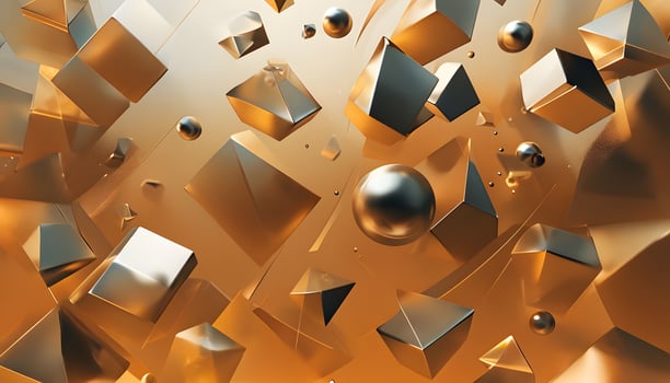 3d rendering of a gold and silver background with many cubes photo