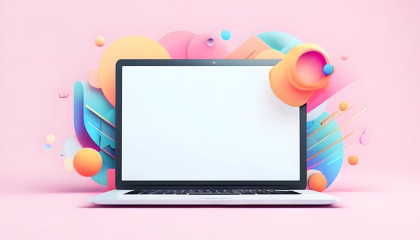 Laptop with blank screen on a pink background photo
