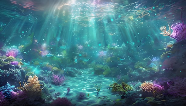 Underwater scene with coral reefs and fish photo