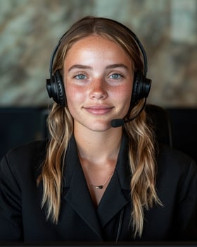 Young female customer service representative wearing a headset and smiling photo