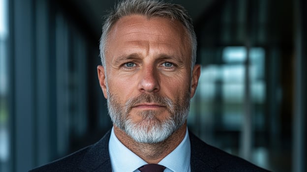 Portrait of a serious middle aged businessman with a trimmed grey beard photo