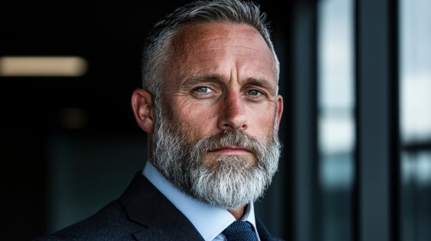 Portrait of a serious looking businessman with gray hair and beard photo