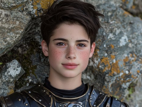 Young boy in medieval armor, portrait photo