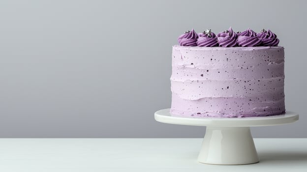Delicious purple ombre cake on a white cake stand photo