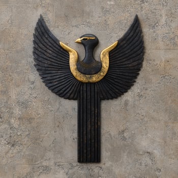 Black and gold Egyptian bird wall art on a textured background photo