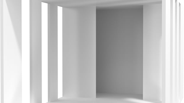 minimalist white interior with geometric walls and soft shadows photo