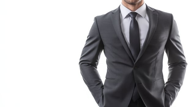 Confident Businessman in Formal Suit and Tie Standing in Office photo